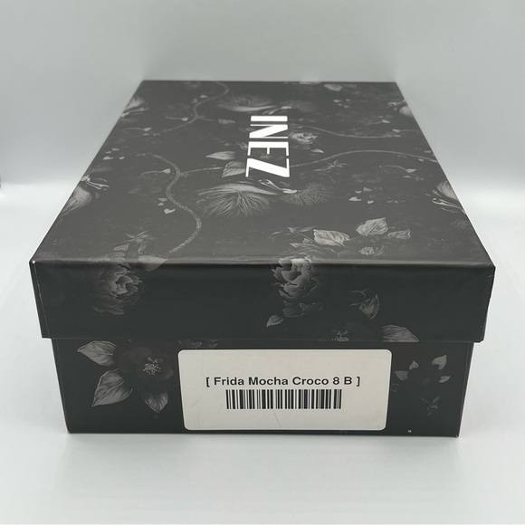 Inez Frida Heels in Mocha Croco | Brown Croc Embossed Leather Block Heel Pumps - Picture 8 of 10